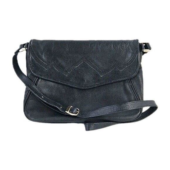 Vintage Navy Blue Leather Shoulder Bag Snap Foldover Flap 1970s/ 80s Retro purse - Picture 1 of 12